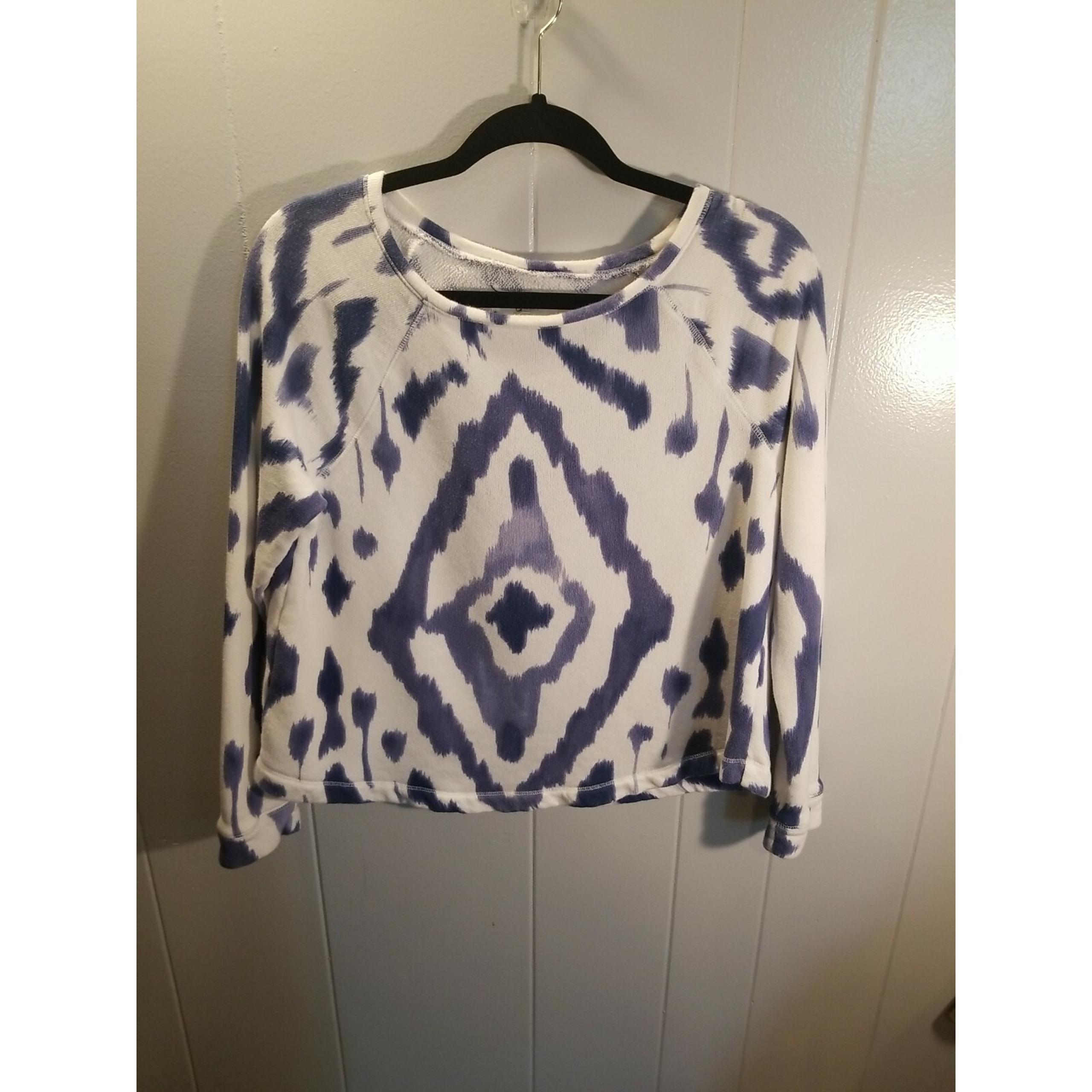 Lou&Grey Womens S Blue/White  Cropped  Pullover Long Sleeve Shirt Comfy