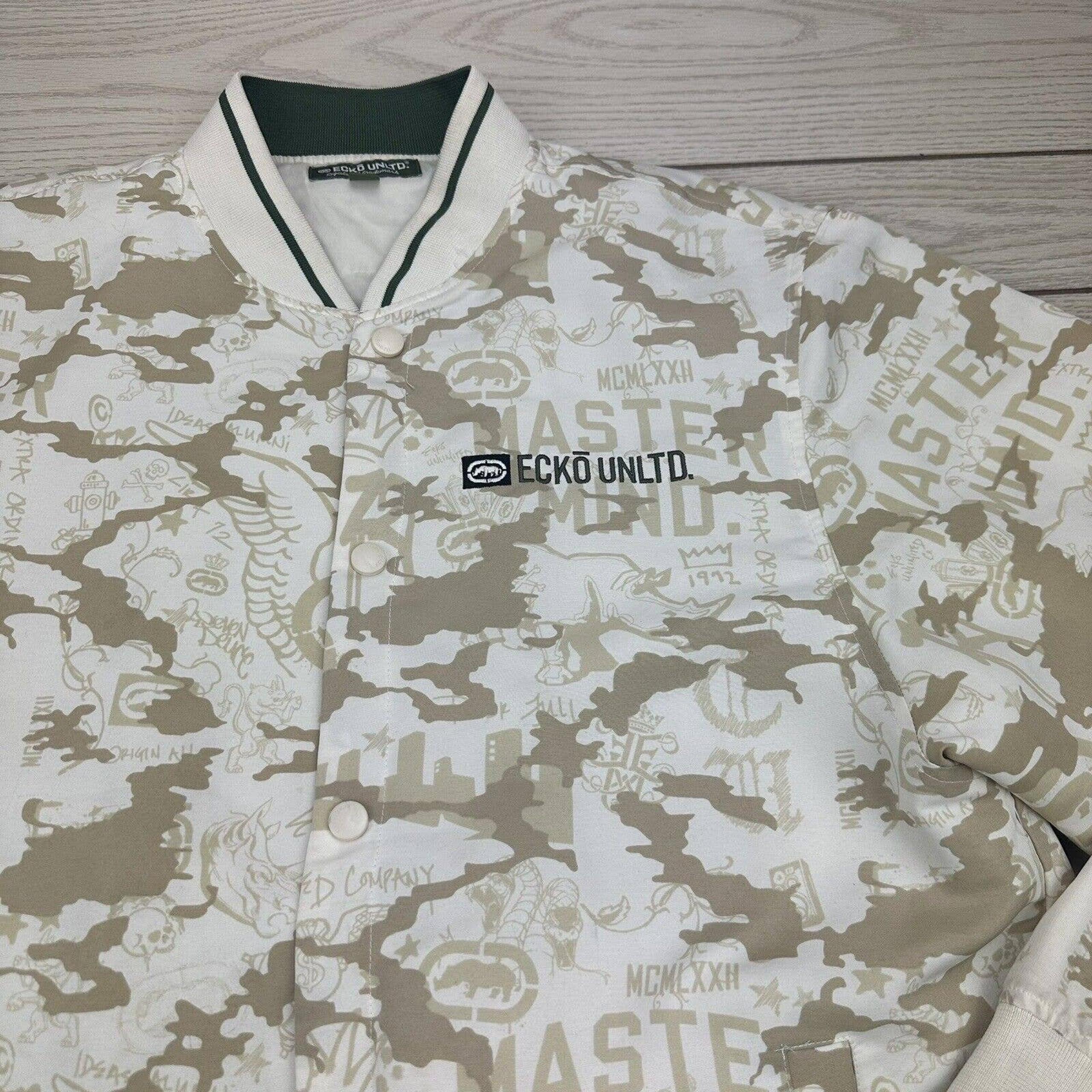 Vintage 2000 Ecko Unltd All Over Print Master Mind Men's Varsity Jacket SZ XXL