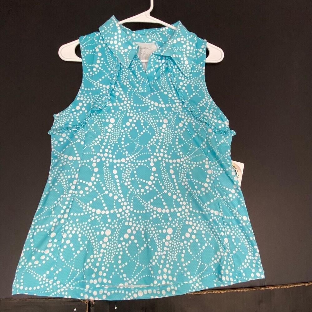 NWT X by GOTTEX Aqua Drop Ruffle Sleeveless Golf Tennis Polo Shirt Size S.NEW