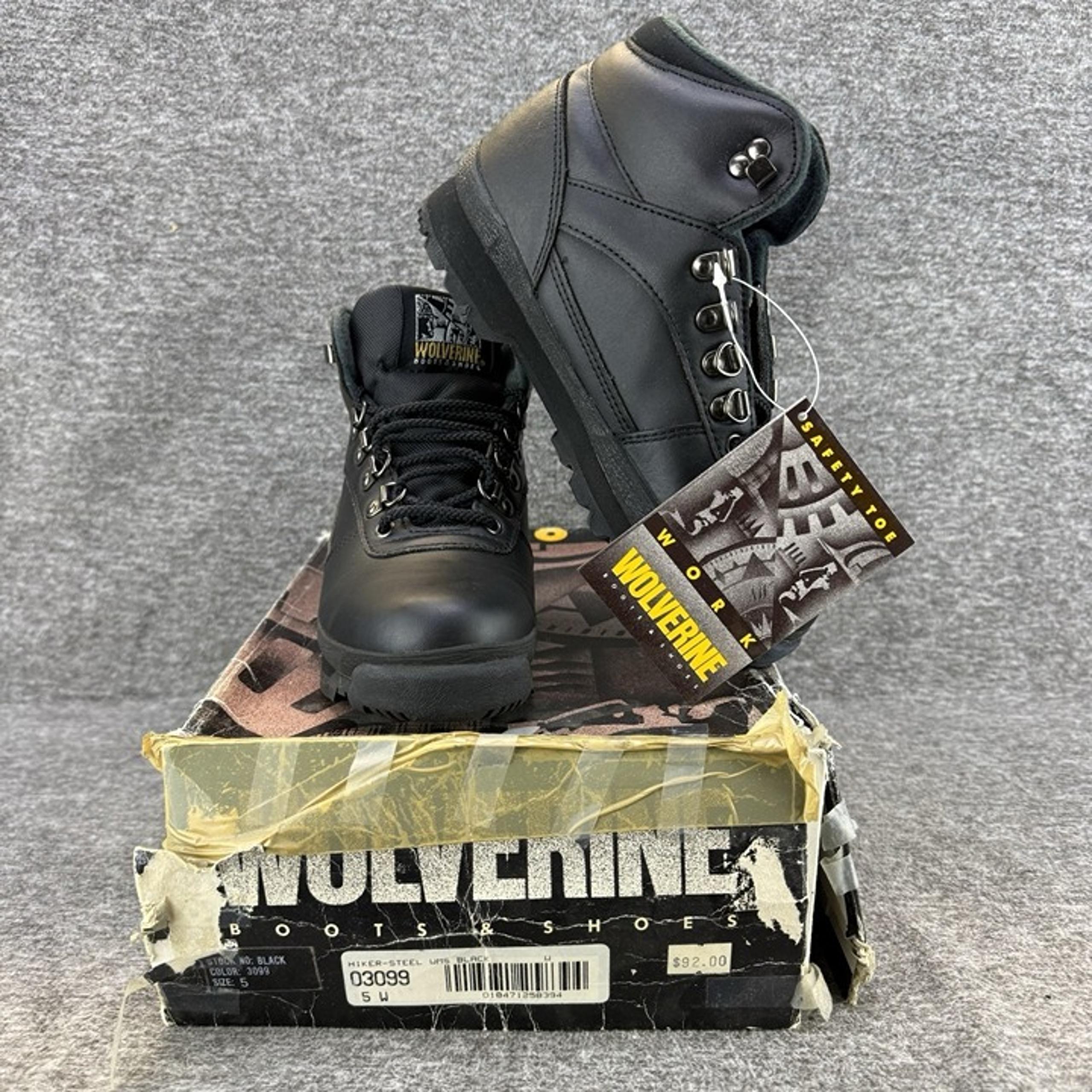 ✅WOLVERINE Steel Toe Hiking Boots Women's 5W Black Leather Waterproof Work Hiker