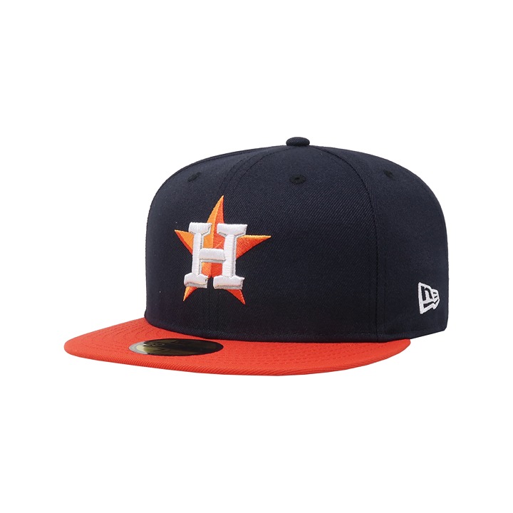 New Era 59Fifty Men's Houston Astros Navy Blue/Orange Road Fitted Hat Size 7 1/2