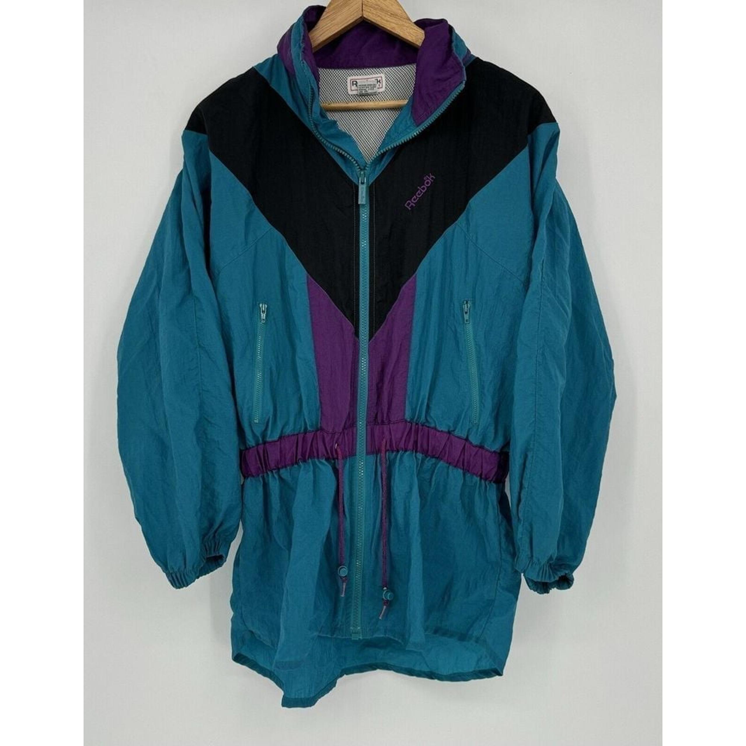90s Reebok Sport Windbreaker Women's Color Block Hooded Nylon Jacket Size SM