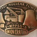 Vintage 1982 Metal Belt Buckle, Brass, Satsop Nuclear Power, Union Crafted