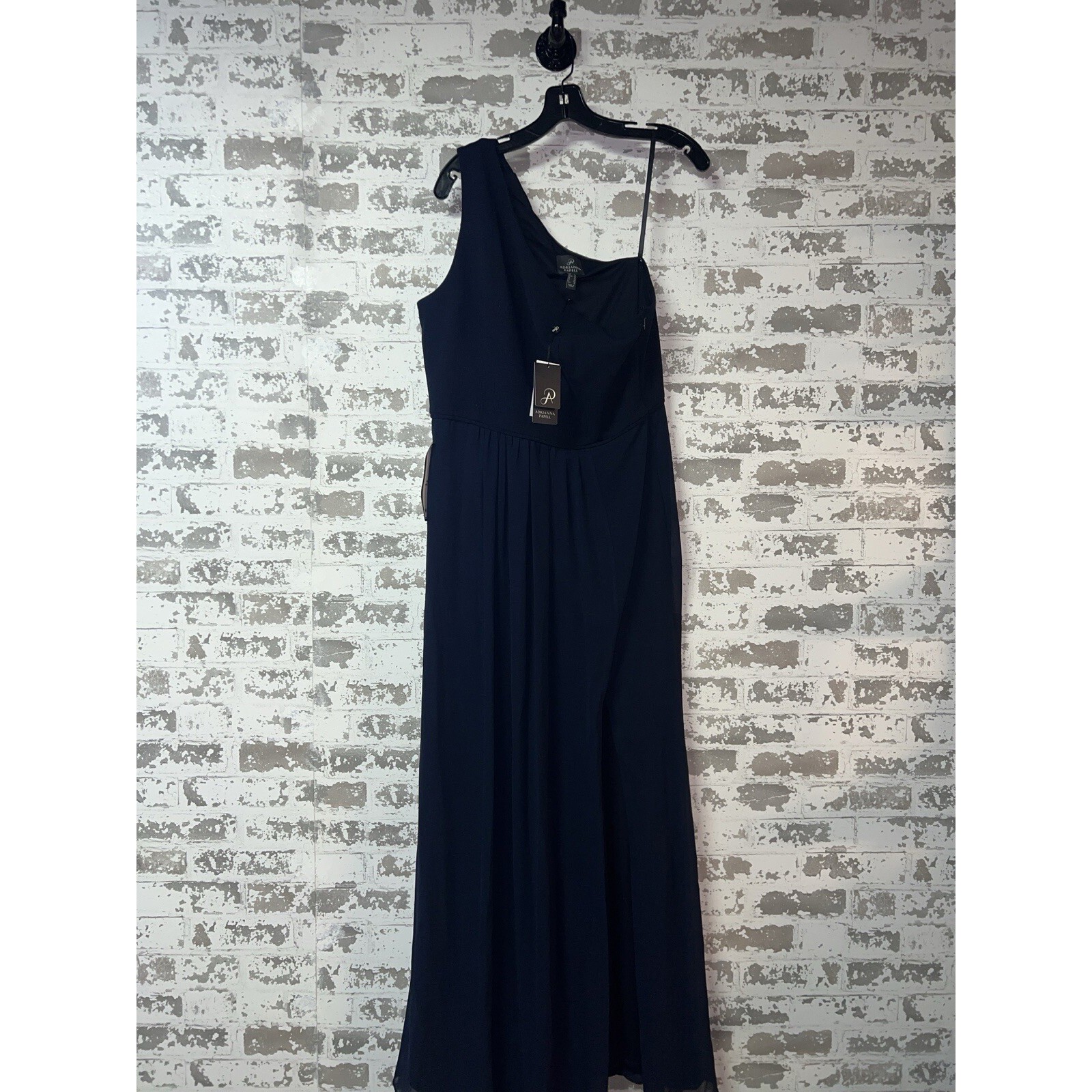 NWT! Adrianna Papell One Shoulder Chiffon Gown Midnight Blue Size 12 139