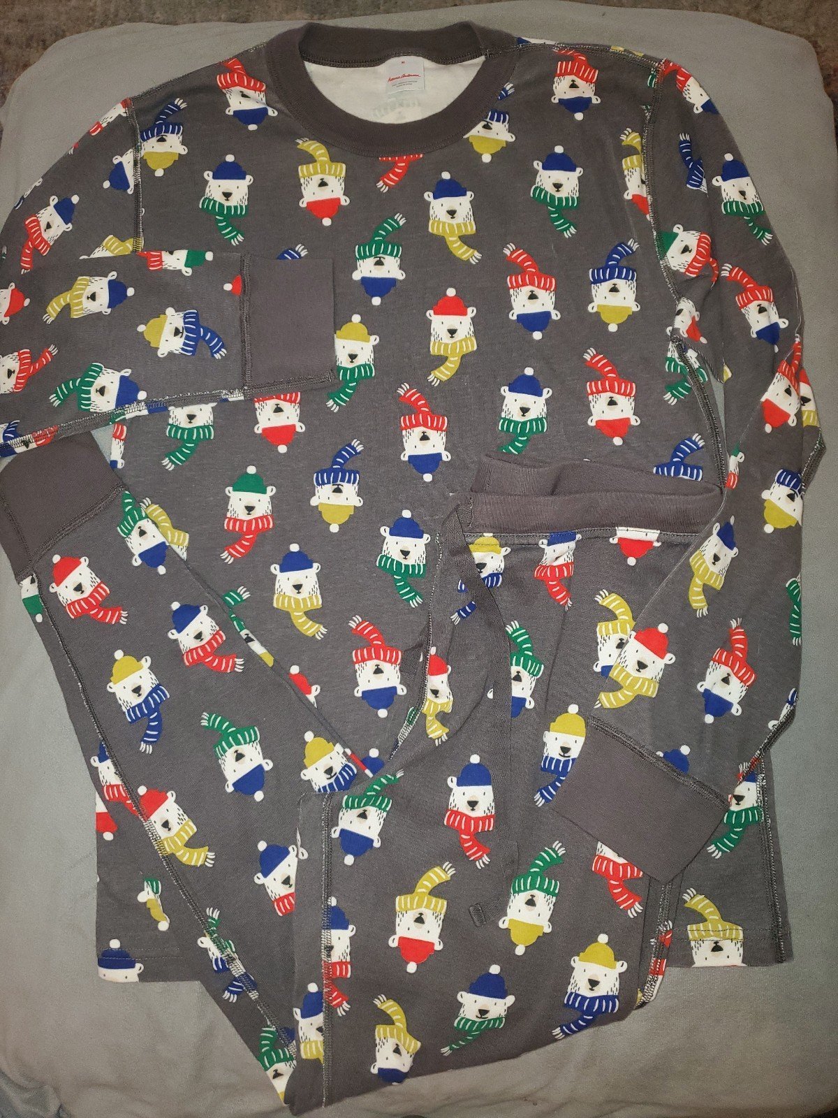 Hanna Andersson Winter Bears Gray Organic Cotton Jogger Pajamas Sz Medium EUC
