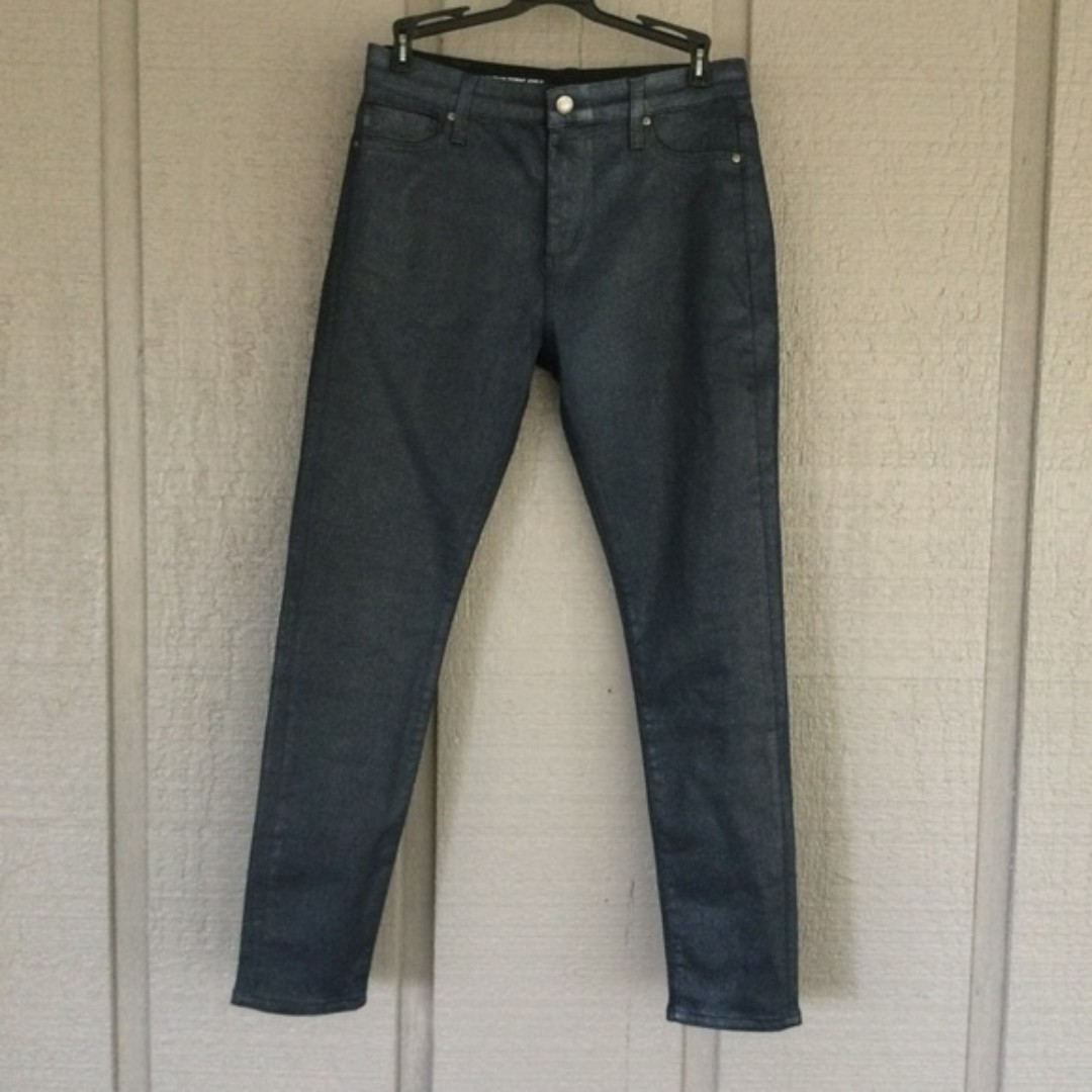 AG Adriano Goldschmied Farrah High Rise Glitter Finish Coated Skinny Ankle Jean