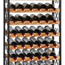 48 Bottles Floor Wine Rack with Wood Top, Freestanding Wine Bottle Organizer She