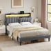 Full Size Bed Frame with Storage Headboard, LED ,Outlets,USB Ports