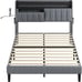 Full Size Bed Frame with Storage Headboard, LED ,Outlets,USB Ports