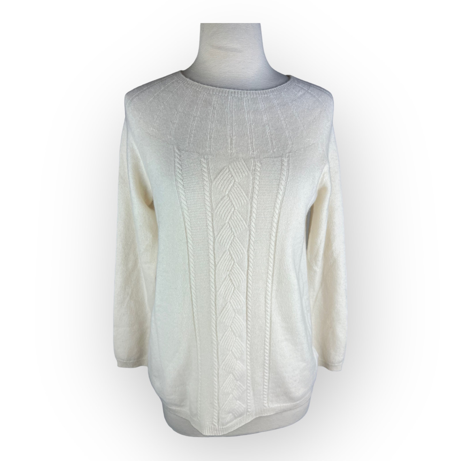 Brooks Brothers Women 100% Cashmere Sweater | Cable Knit | White Cream