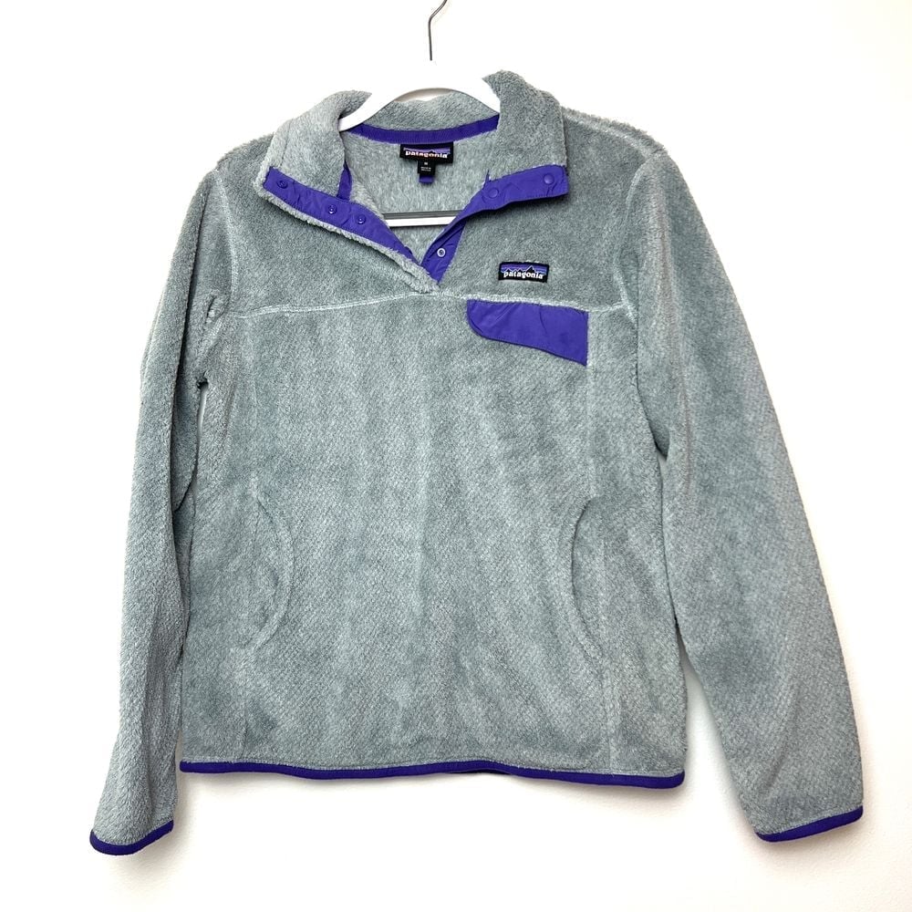 Patagonia Women's Medium Polartec Snap T Re-Tool Fleece Pullover Gray Purple