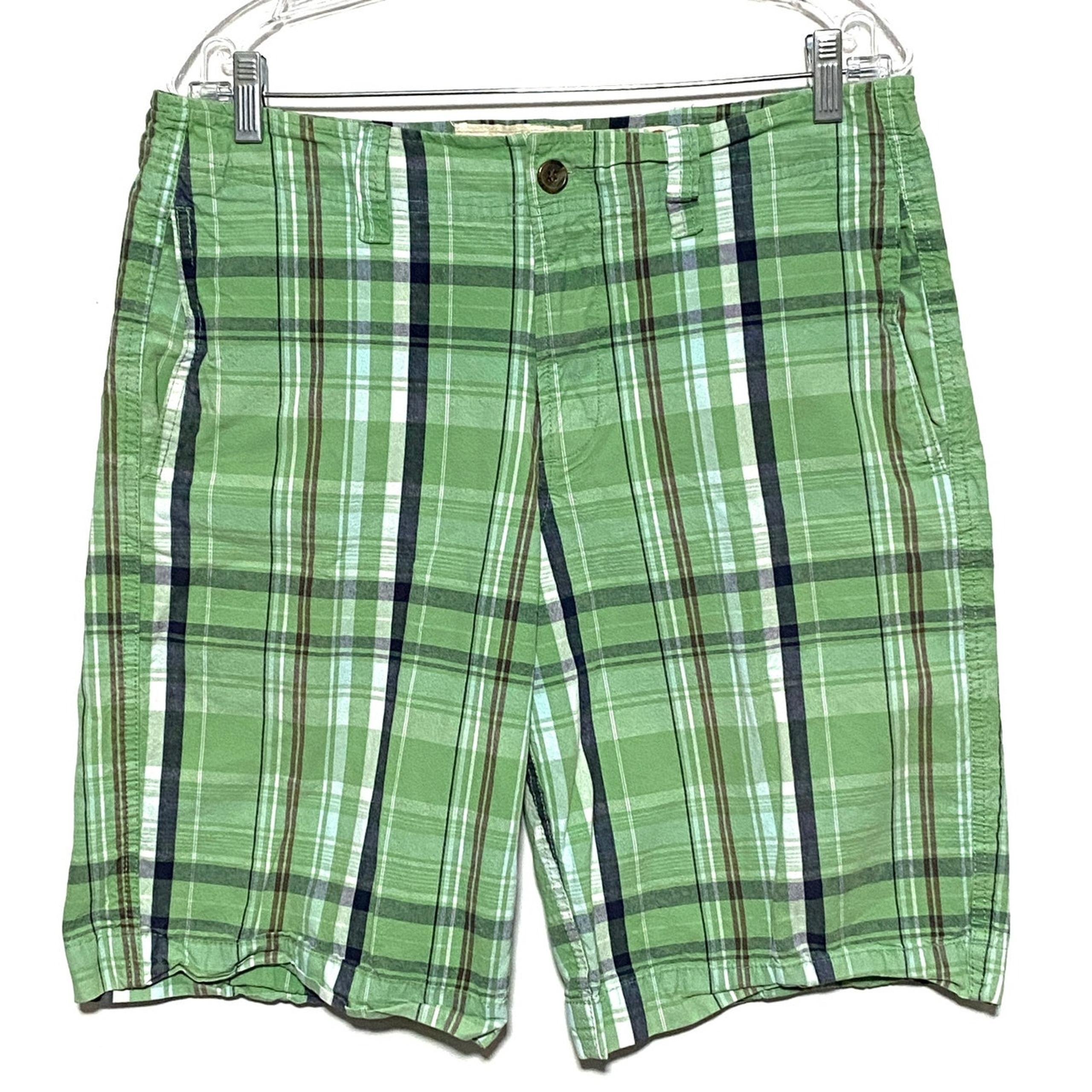 Mossimo Supply Co. Shorts Green Plaid Flat Front All Cotton 4 Pocket Mens Sz. 32
