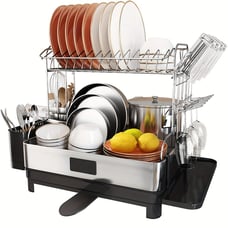 1set 304 Stainless Steel 2-Layer Dish Drying Rack, Large Capacity Dish Strainer