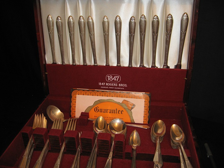 Large Set of 63 Pieces 1847 Rogers Bros Flatware (total 76 pieces) Wooden Case