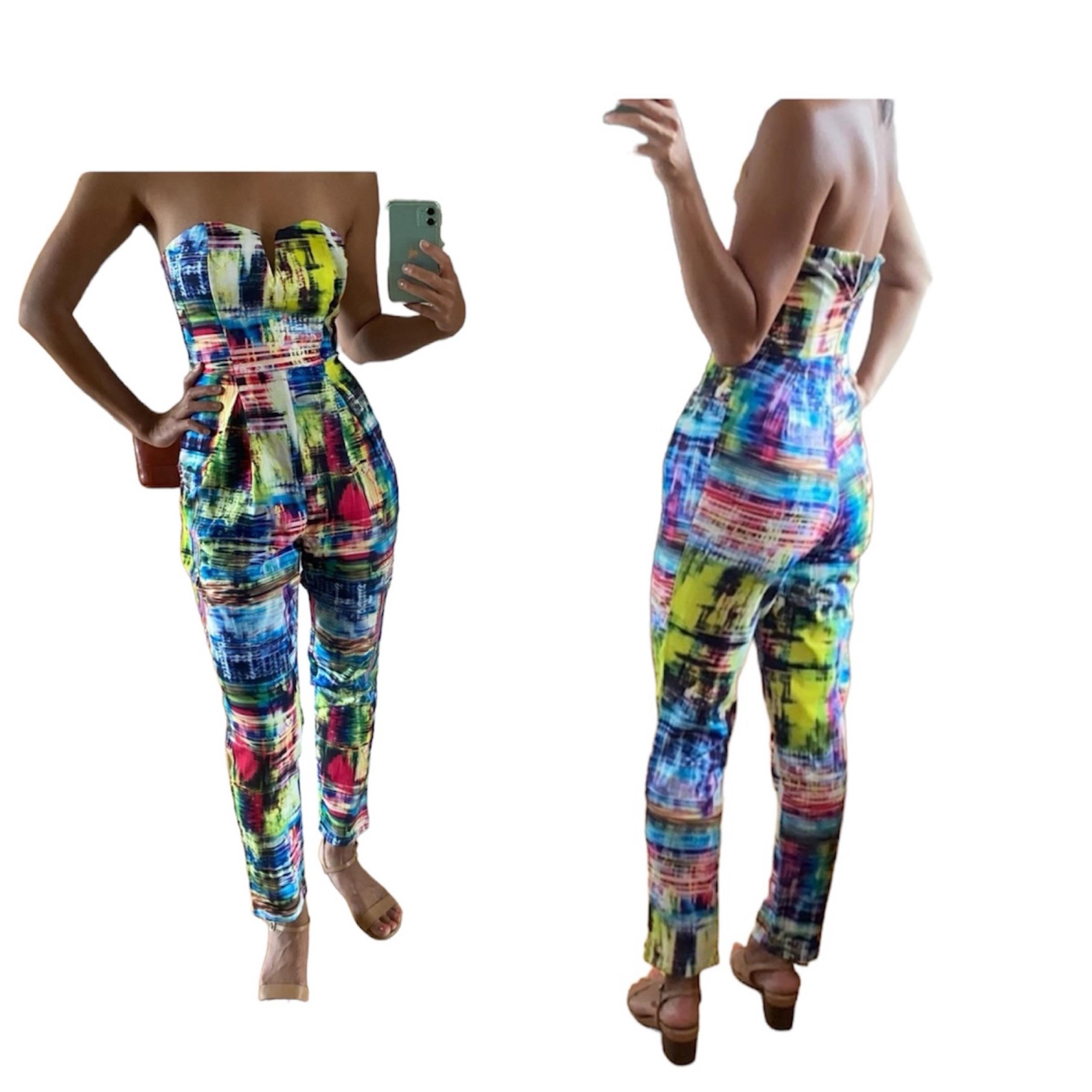 Mustard Seed 80s Inspired Colorful strapless structured jumpsuit Women Size S