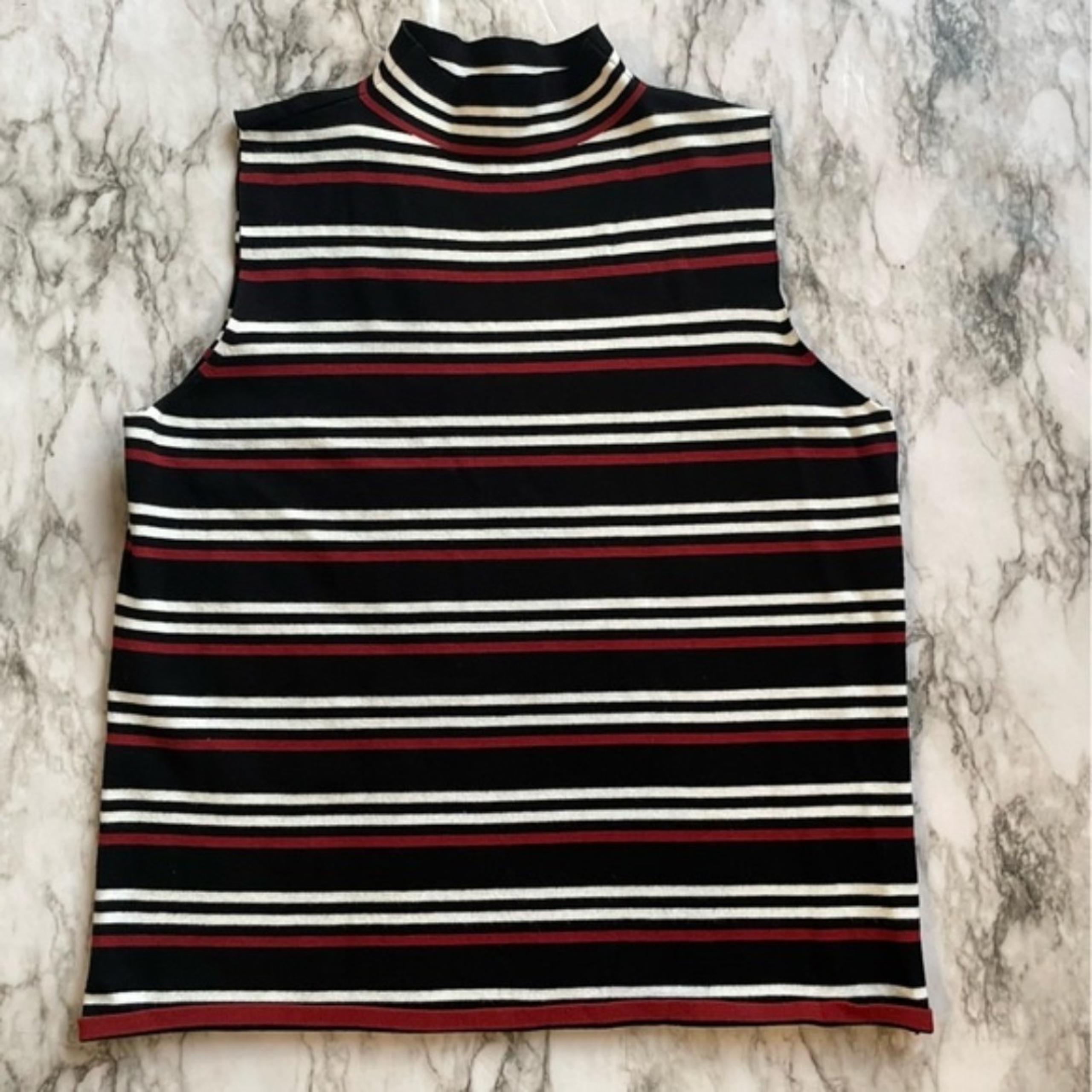 Nine West Ribbed Mock Neck Striped Raw Hem Sleeveless Top Womens Size XL NWOT