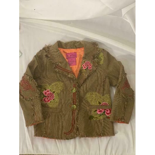 BOUTIQUE LEOPARD DAISY MY VINTAGE BABY Size 4 PLAID FLORAL COAT JACKET BLAZER