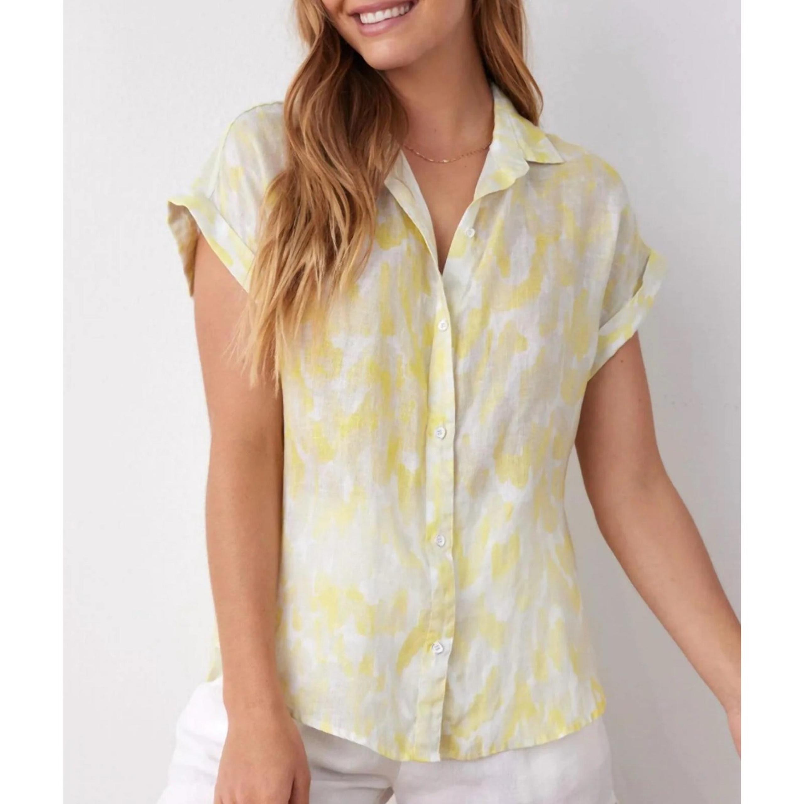 Bella Dahl Linen Printed Button Down - Layered Spots Print In Yellow