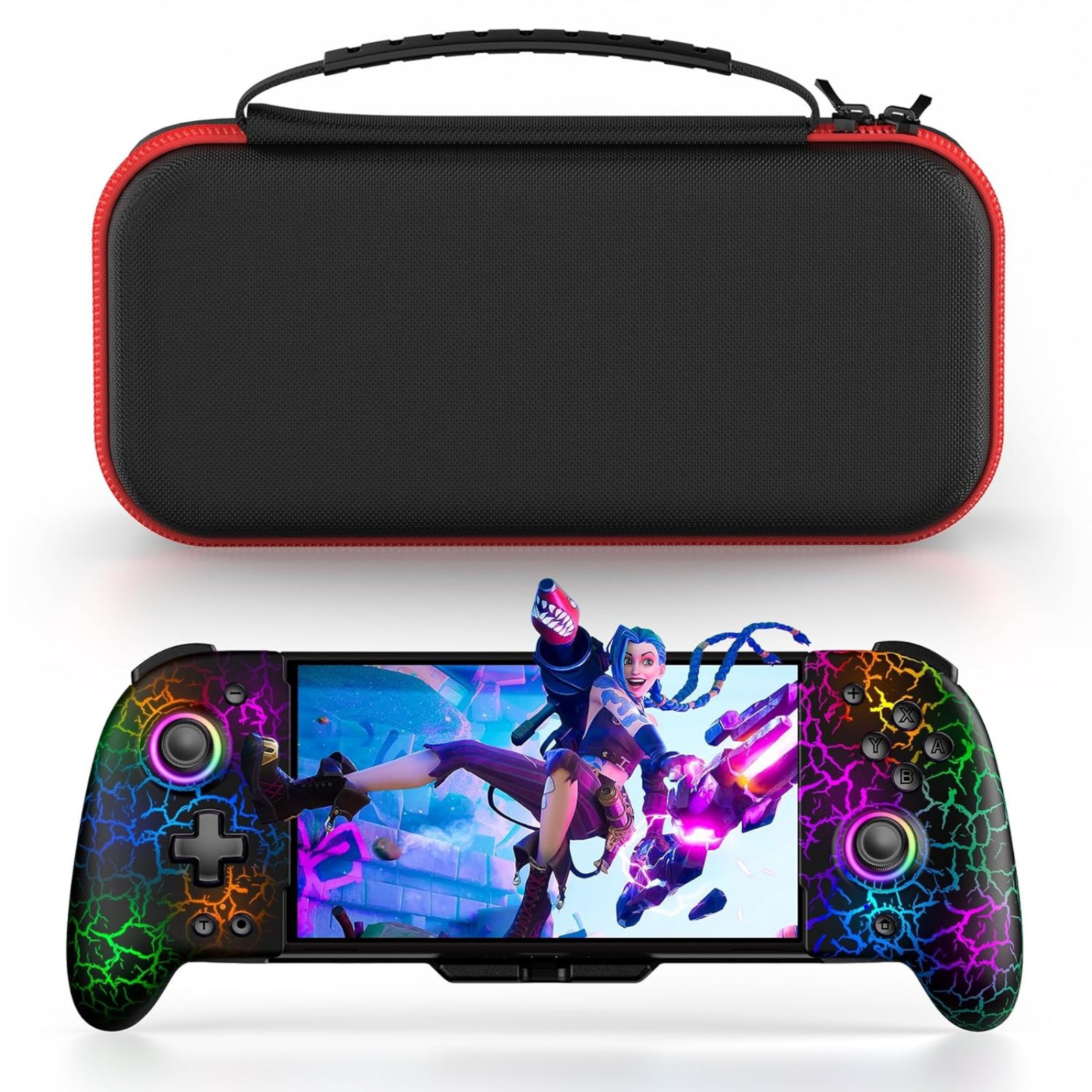 JC200 Switch Controller with Storage Case for Nintendo Switch/OLED Black Crack