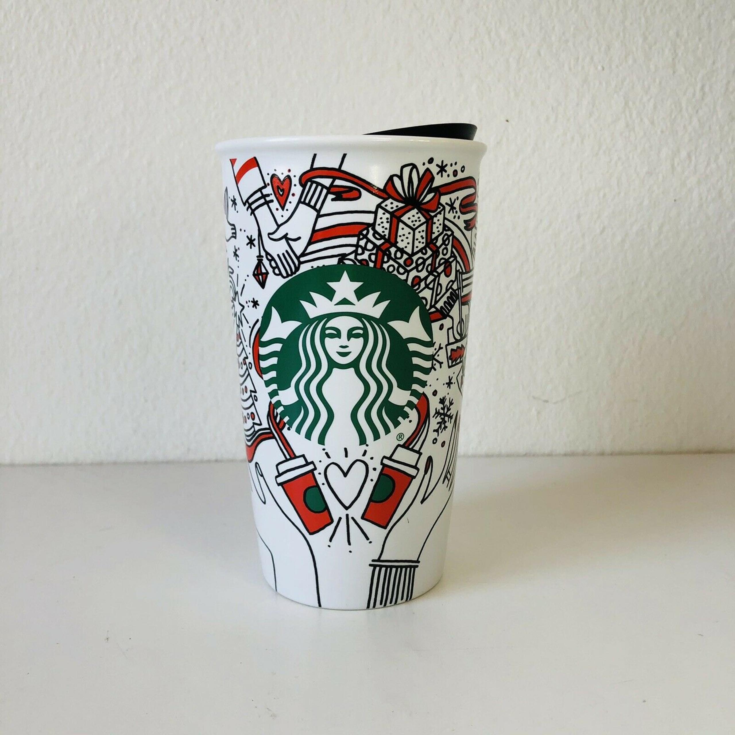 Starbucks 2017 Holiday, Siren Logo Hearts, Doves 12 Oz Coffee/Tea Travel Mug
