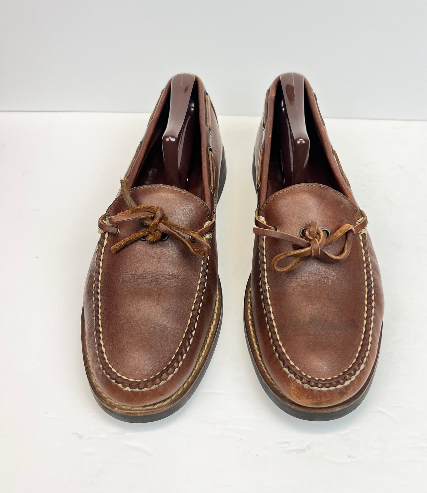 Polo Sport Ralph Lauren Classic Brown Leather Boat Shoes Moc-Toe Design Size 10D