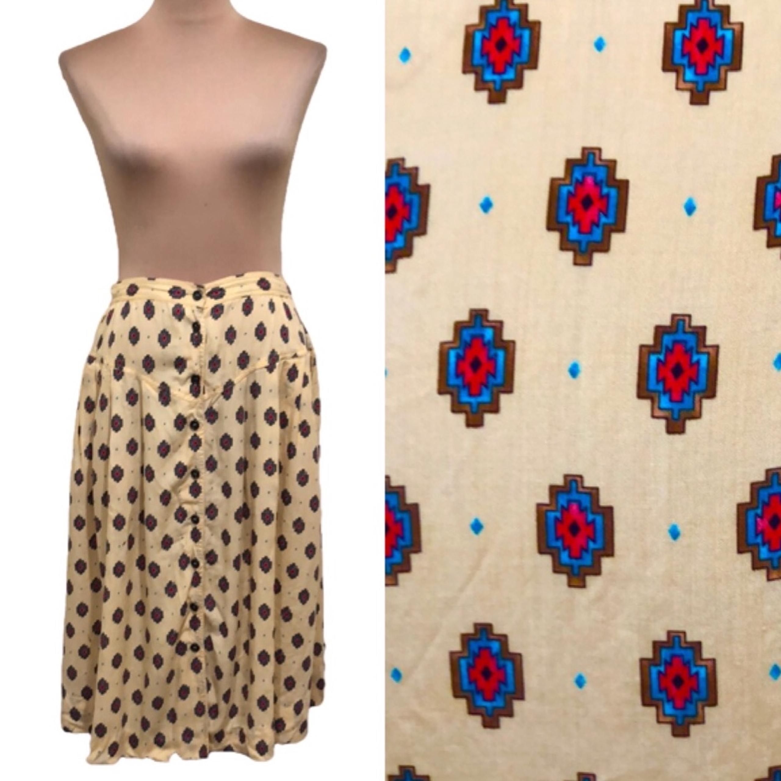 Vintage Liz Claiborne High Waisted Midi Skirt Size 8 Pastel Yellow Navajo Tribal