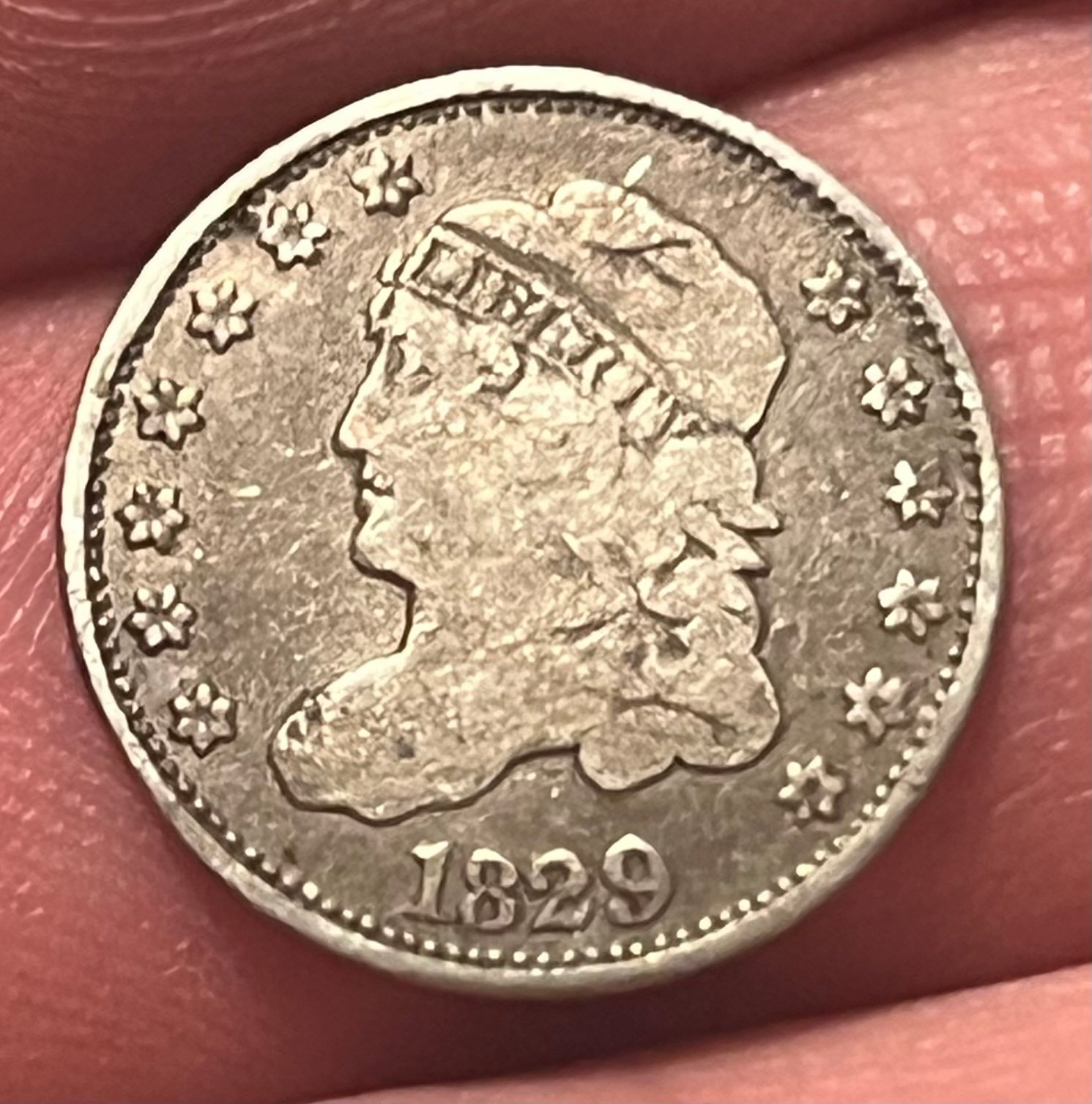 1829 Capped Bust Half Dime Reverse Damage