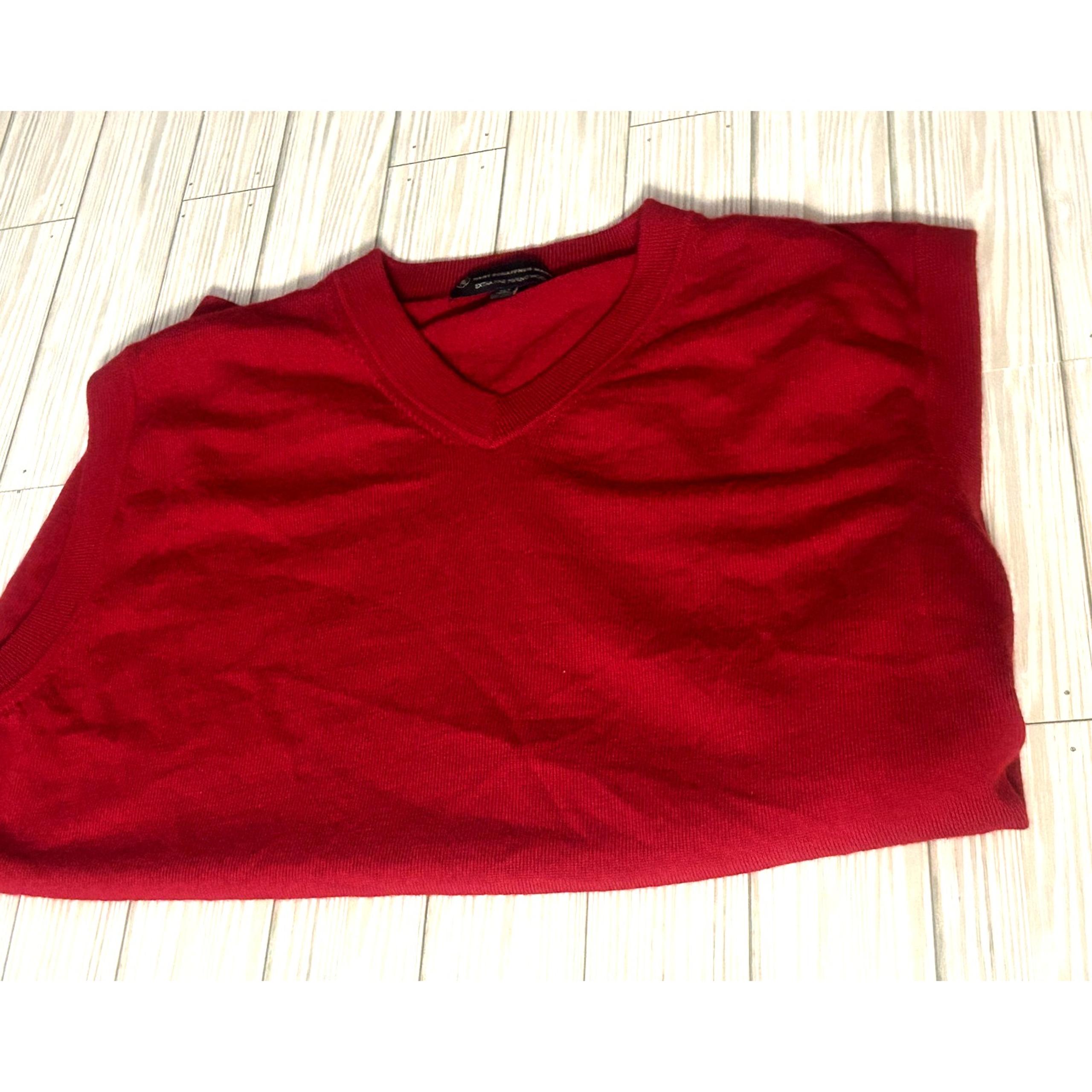 Hart Schaffner Marx Sweater Vest Men 2X Red 100% Extra Fine Merino Wool Pullover