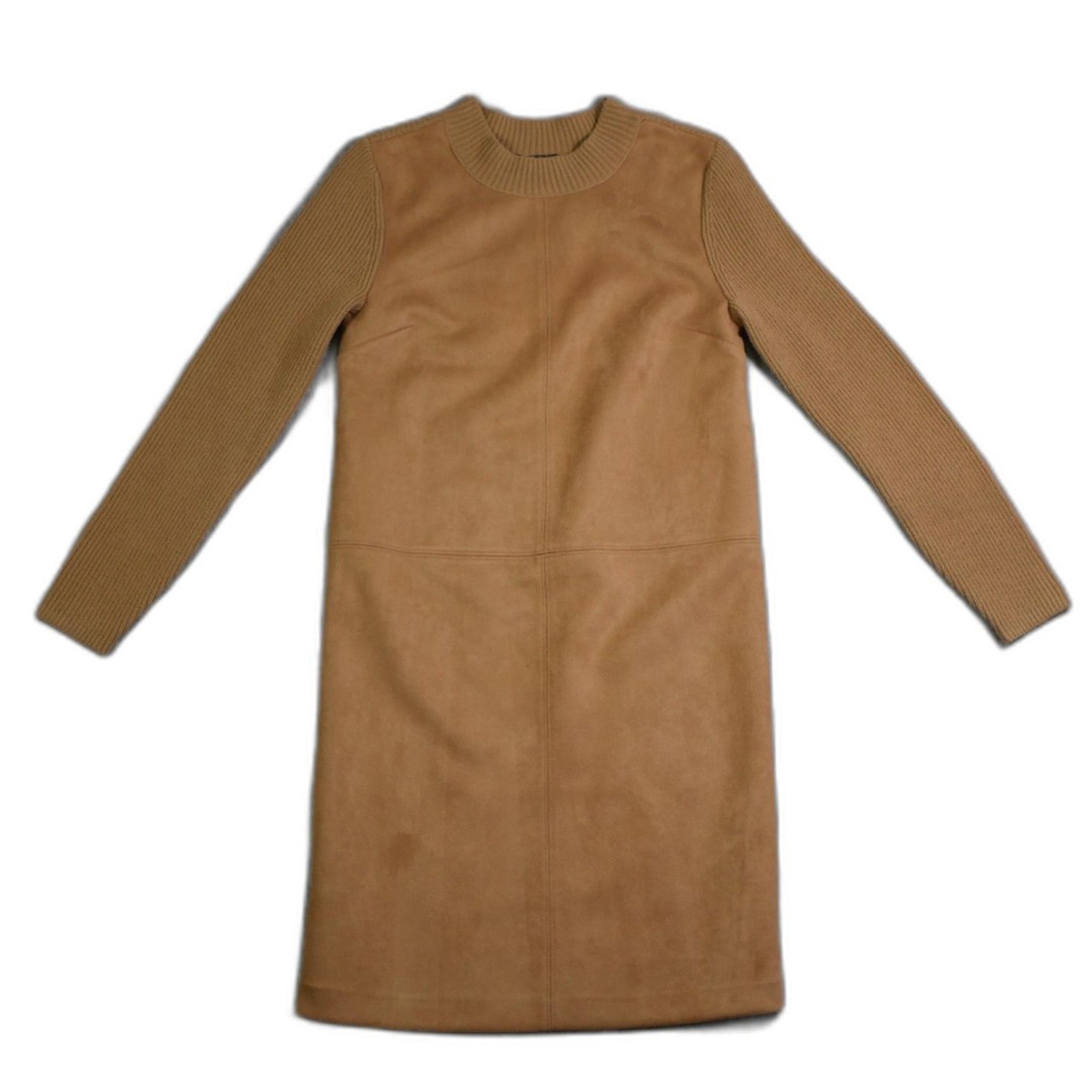 Ann Taylor Petite Sweater Dress SP Faux Suede Knit Brown New With Tags