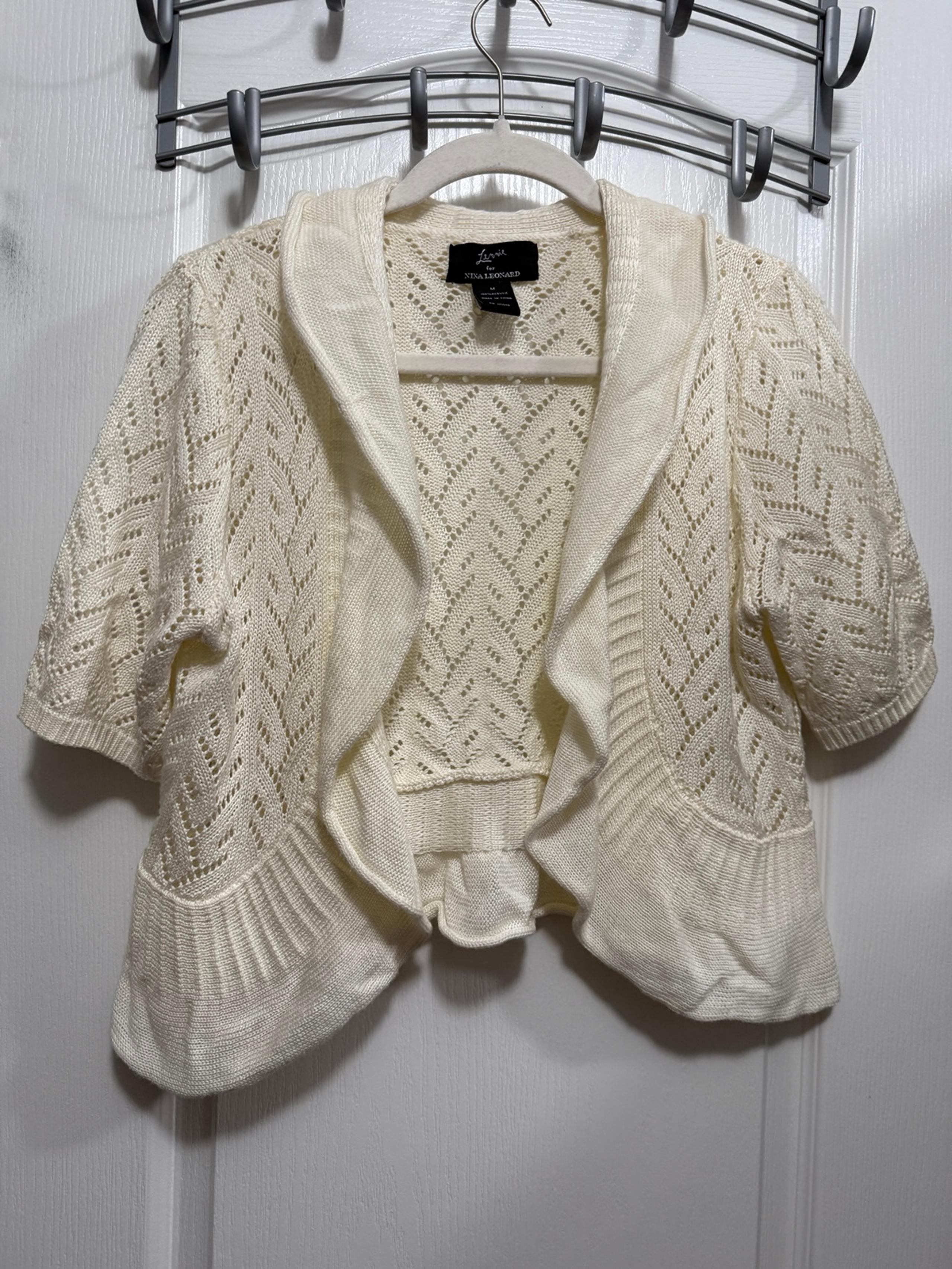 Lennie Nina Leonard Sweater Women’s M Open knit Shrug Short Sleeve cardigan EUC