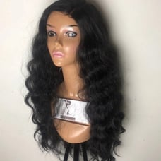 22” BLACK DEEP WAVE 6” LACE PART WIG NEW