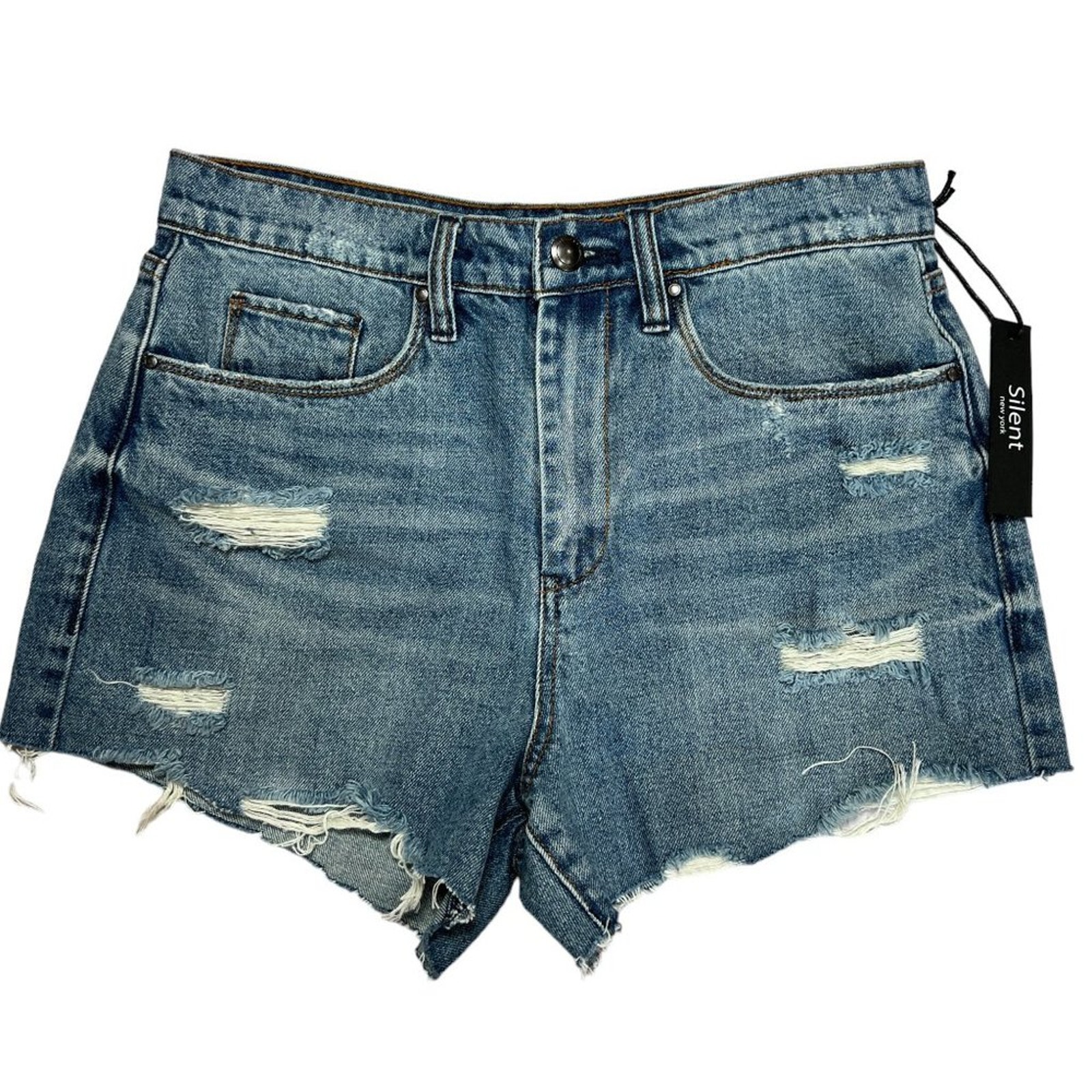 NWT Silent High Rise Cut Off Jean Shorts SIZE 29 Blue Distressed Denim NEW