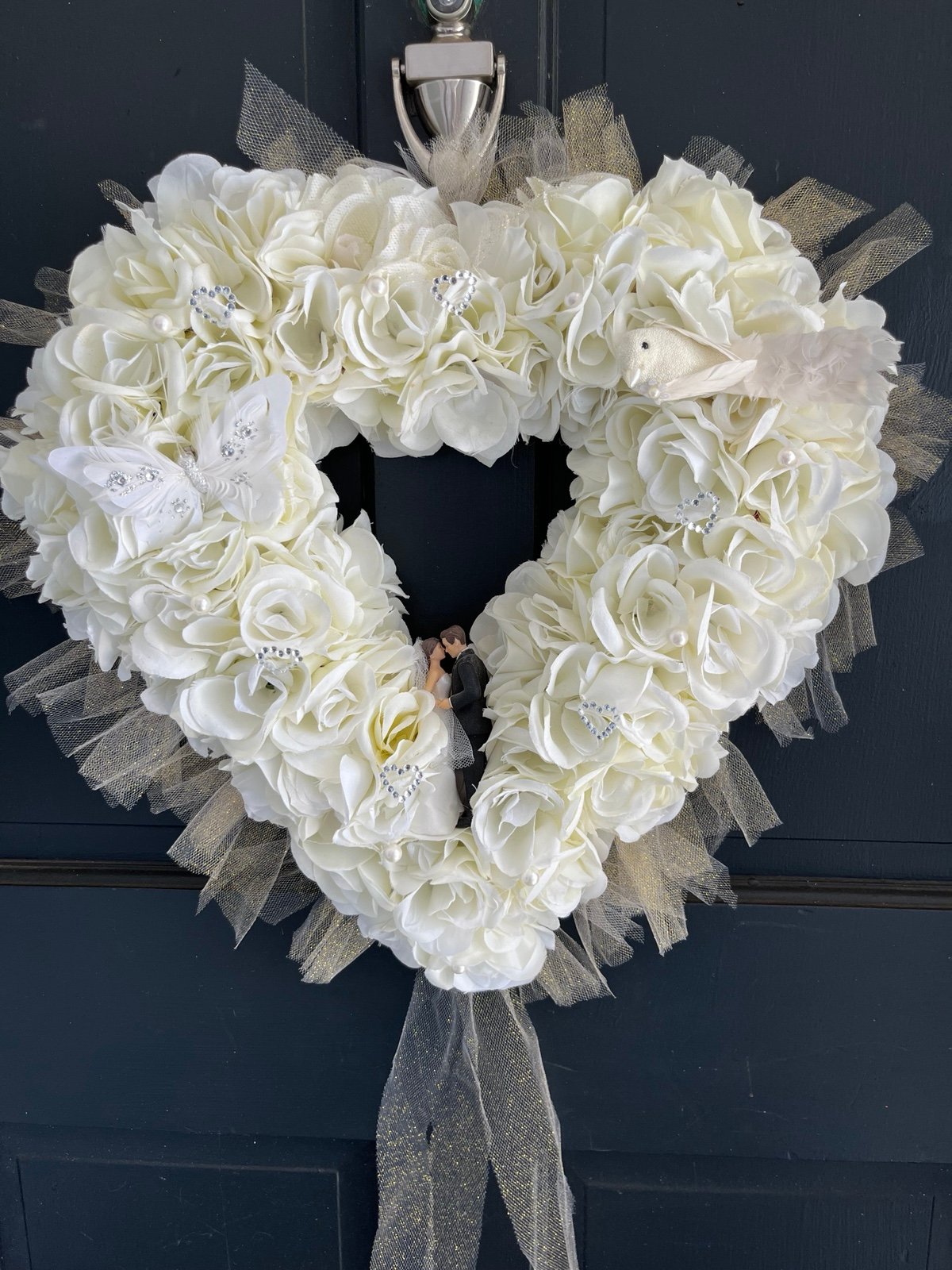 Bride & Groom wedding wreath with white roses