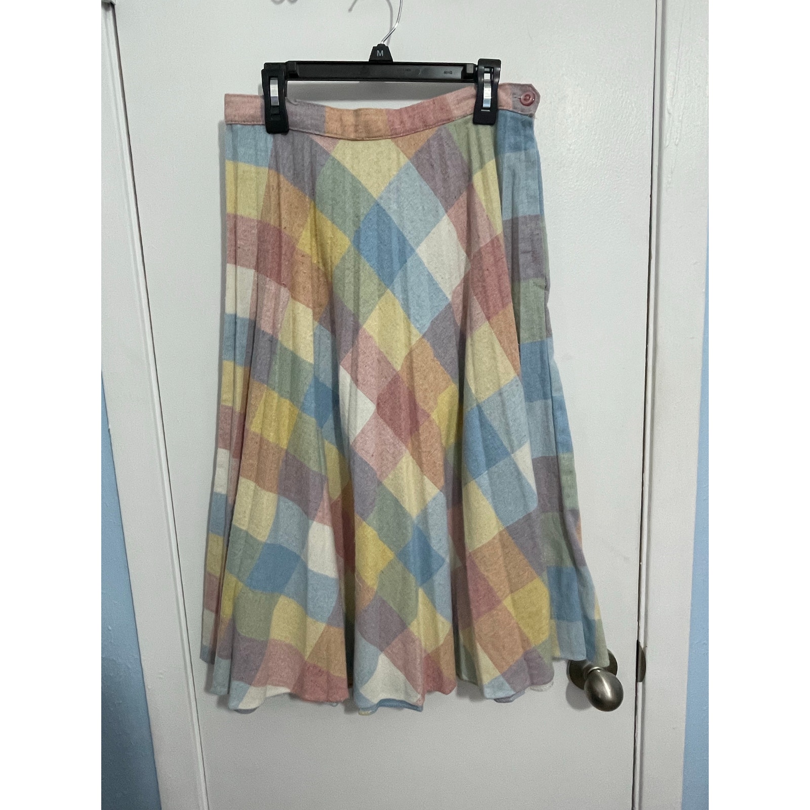 Vintage Plaid Pastel Wool Skirt Small Union Made Tradwife Modest Spring Brunch