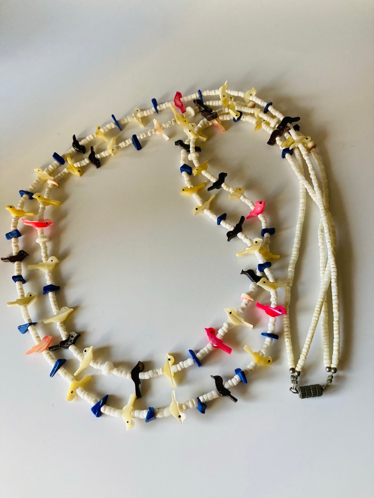 Native American mother of pearl fetish bird double layered Necklace