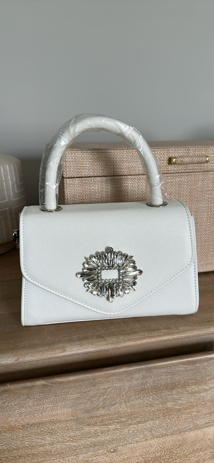 Olga Berg White Purse (Alejandra Embellished Top Handle)