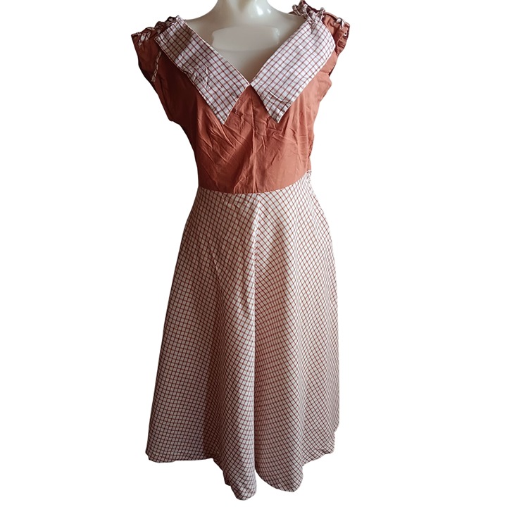 Women's sz 8 Vintage Dress 50's Fashion Frocks Checkered Country Party Dress
