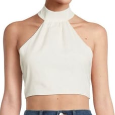 NWT WeWoreWhat REVOLVE Linen Blend Whisper White Tie-Back Halter Top Shirt - XL