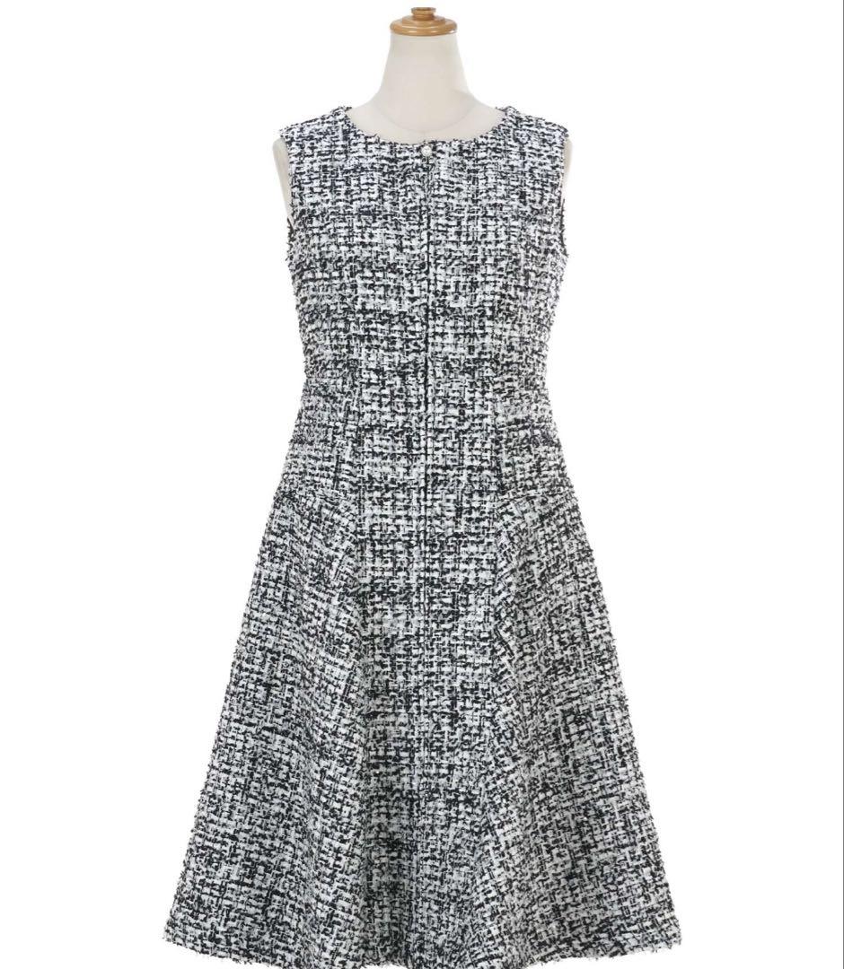 MIX Tweed Front Pearl Zipper Dress