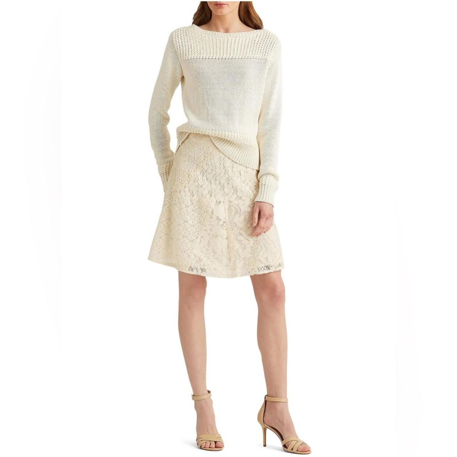 Lauren Ralph Lauren Patchwork Lace Skirt in Winter Cream Size 16 NEW w/Tag 195
