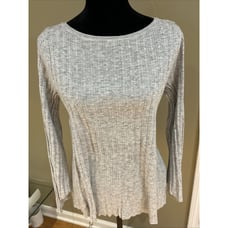 Muche et Muchette Sweater Womens Ribbed Pullover Side Slits Ties wide cuffs grey