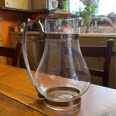 Vtg Glass & Stainless Pitcher Hinged Lid