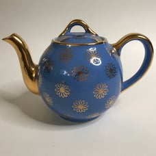VINTAGE Hall Teapot Blue Gold Gilding Daisy MCM 04.9 GL 10 Cup Made In USA