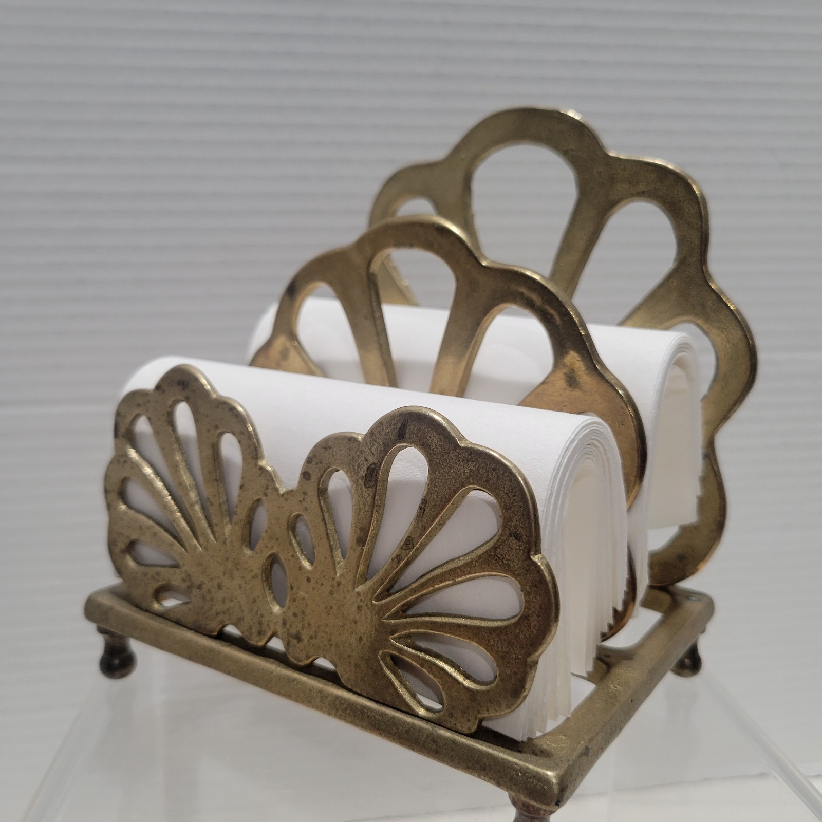 Vintage Brass Shell Motif Letter Napkin Holder Hollywood Regency Taiwan