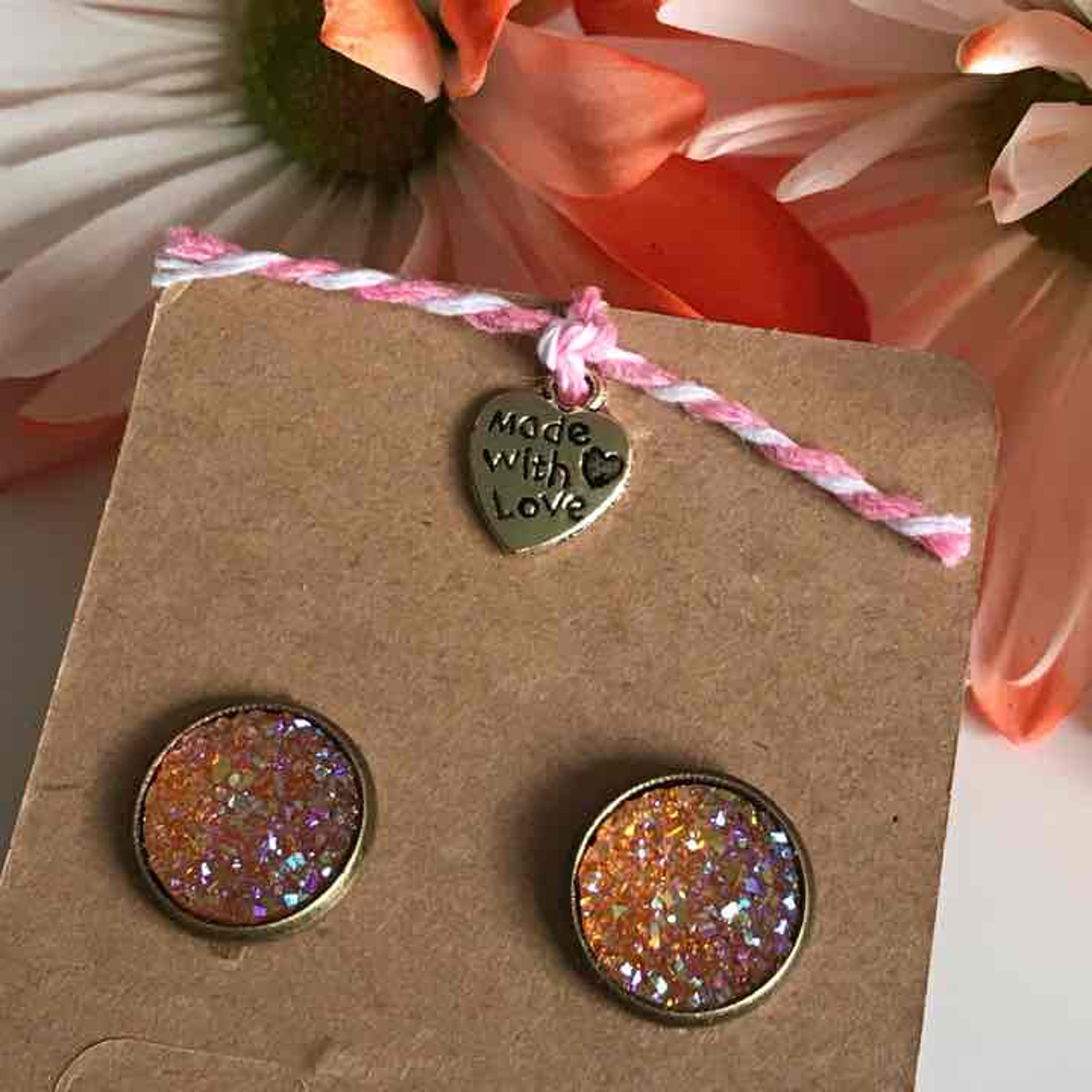 New Orange Faux Druzy Earring 12mm