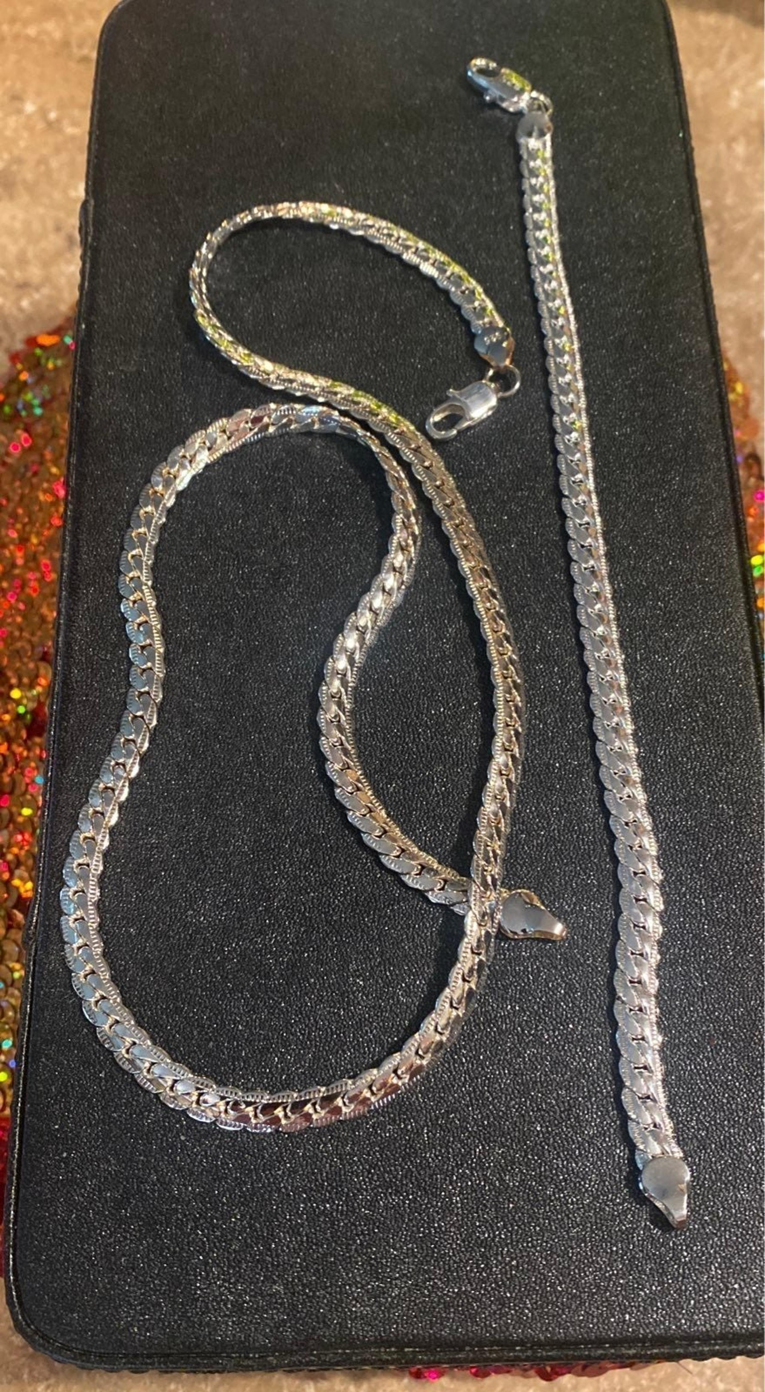 HERINGBONE NECKLACE & BRACELET .925 SILVER SET !!!