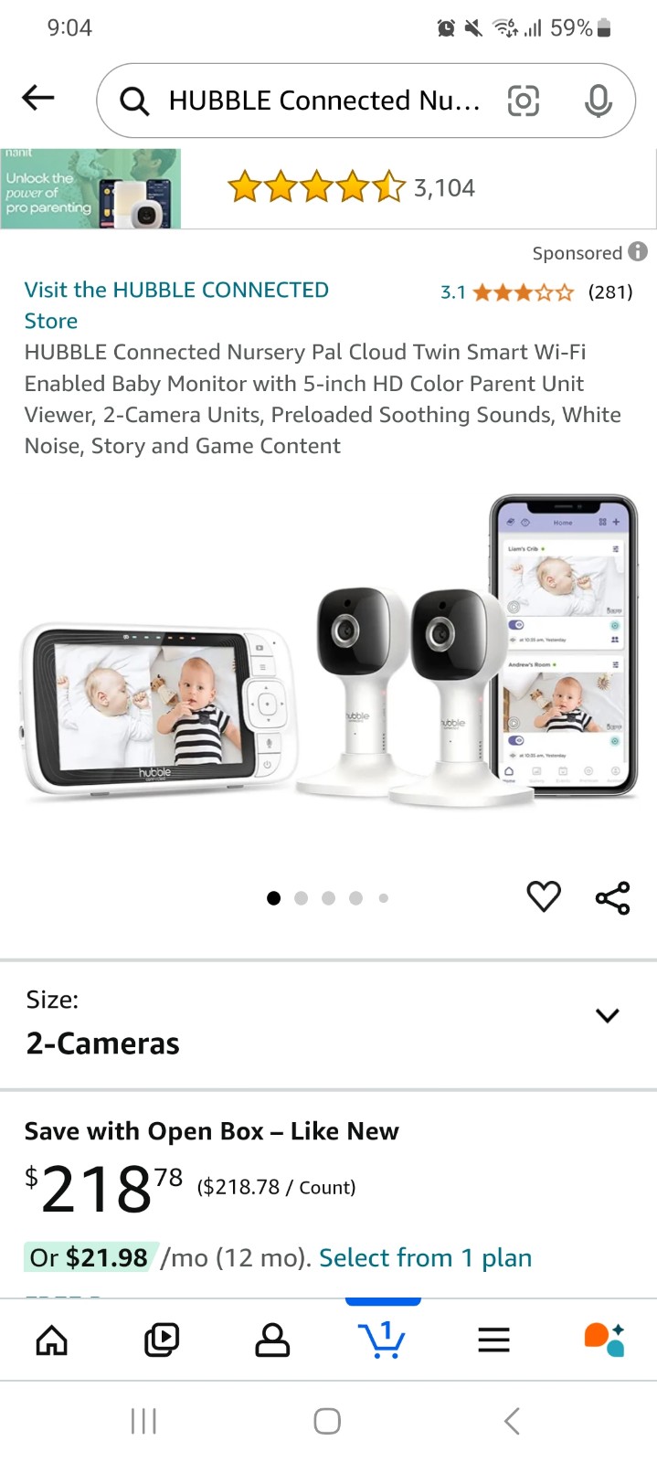 HUBBLE Connected Nursery Pal Cloud Twin Smart Wi-Fi Enabled Baby Monitor with 5-