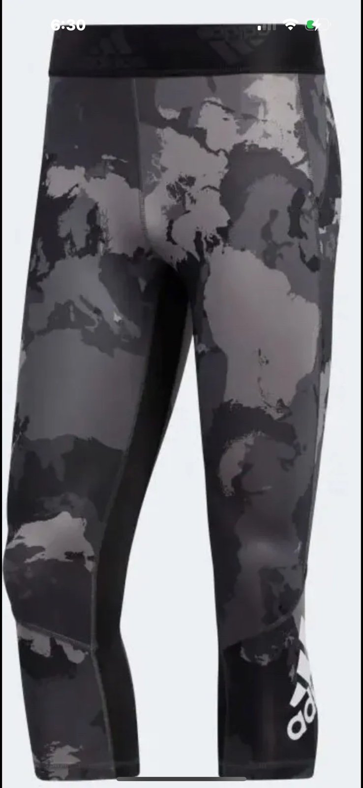 ADIDAS Men's Black Alphaskin Camo 3/4 Leggings Size Large Fu1507 Black/grey
