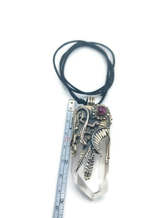 Peruvian Alpaca Necklace with Quartz Crystal Peruvian Crafts