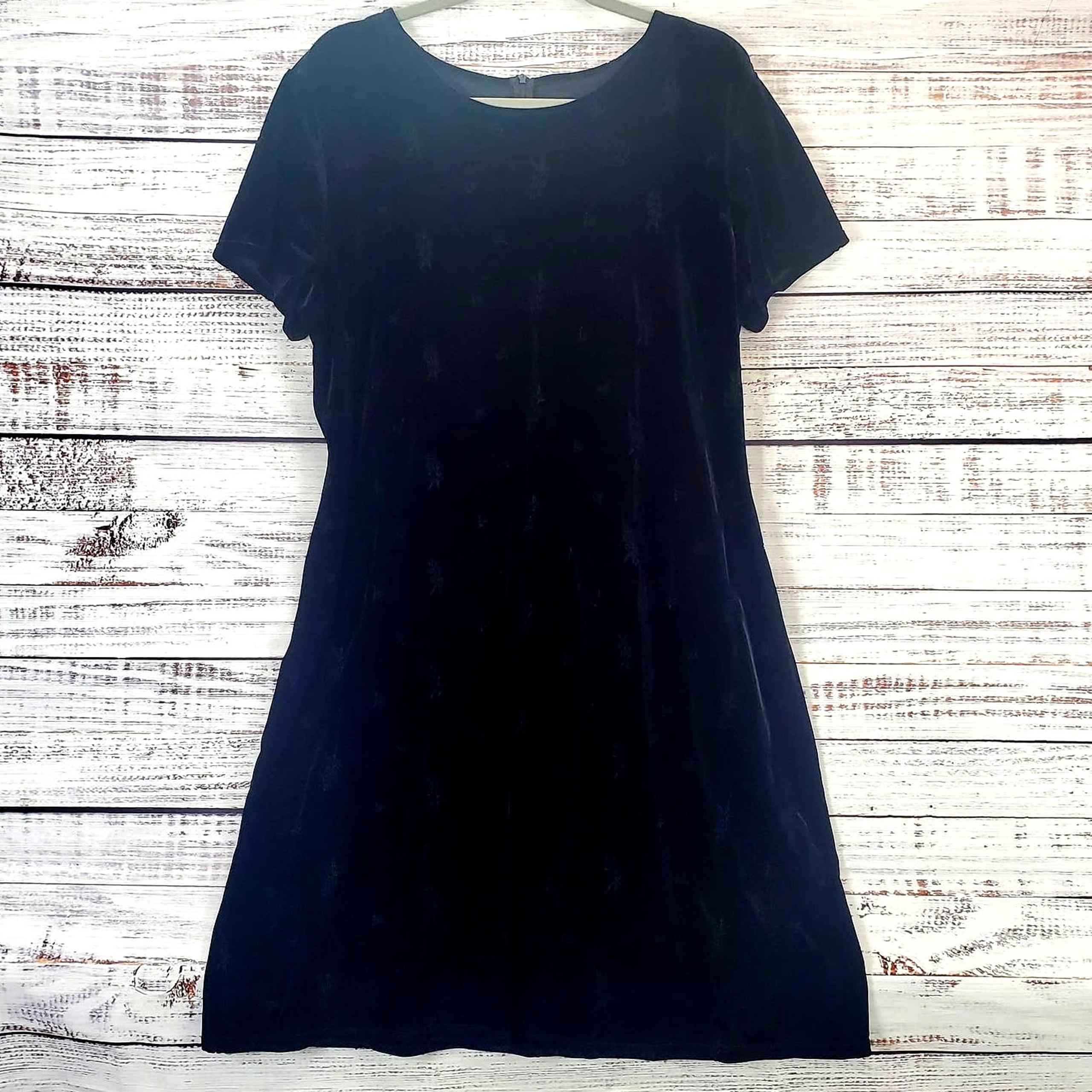 Vtg Molly Malloy 16 Black Crushed Velvet Dress Whimsigoth Subtle Floral Embossed